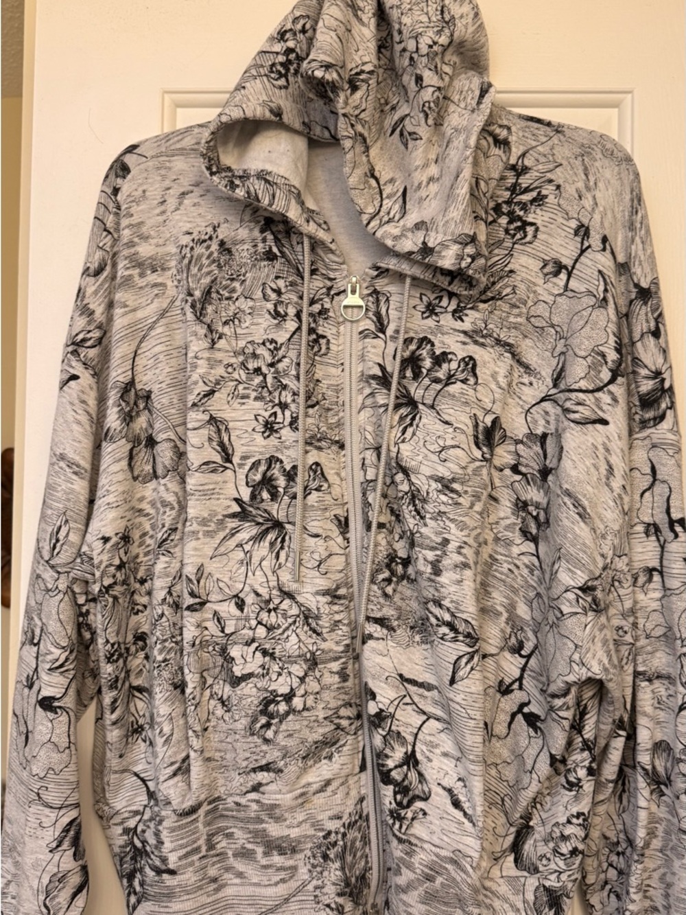 Athleta Gray Floral Zip Bomber Hoodie